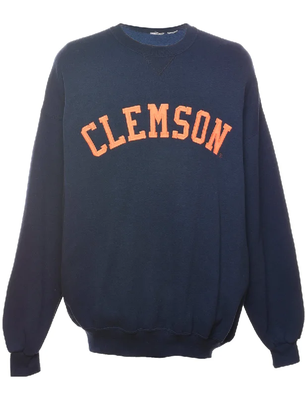 Clemson Embroidered Navy & Orange Sweatshirt - XL Hoodie with Embroidery Detailed Premium Clemson Embroidered Navy & Orange Sweatshirt - XL Hoodie with Embroidery Detailed Premium
