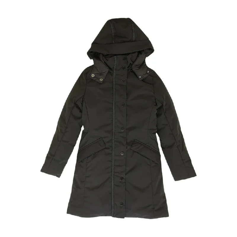 Black Solid Puffer Coat Turtleneck Wrap Cape
