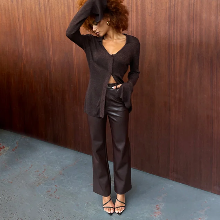 Brown Vegan Leather Trouser Trousers Gym Athletic