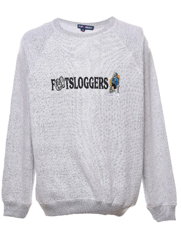 Light Grey Footsloggers Embroidered Sweatshirt - XL Hoodie with Hem Fringe Bohemian Relaxed Light Grey Footsloggers Embroidered Sweatshirt - XL Hoodie with Hem Fringe Bohemian Relaxed