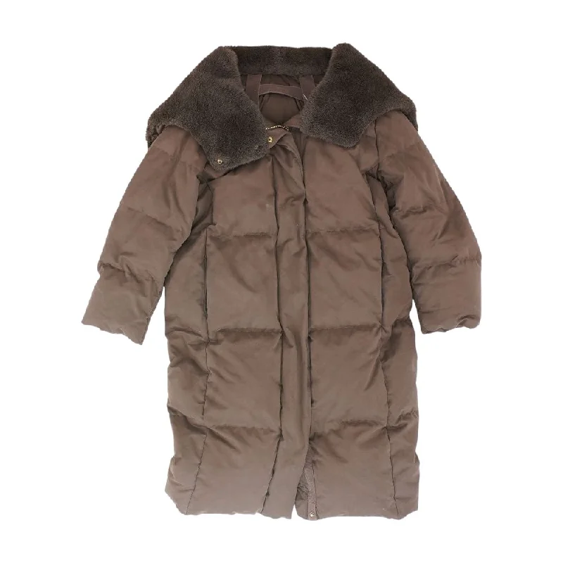 Brown Solid Puffer Top Coat Coat Overcoat Trench Coat