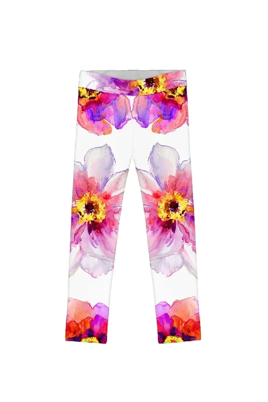 Isle of Love Lucy Cute White Floral Printed Leggings - Girls Comfortable Capri-Length Leggings Isle of Love Lucy Cute White Floral Printed Leggings - Girls Comfortable Capri-Length Leggings