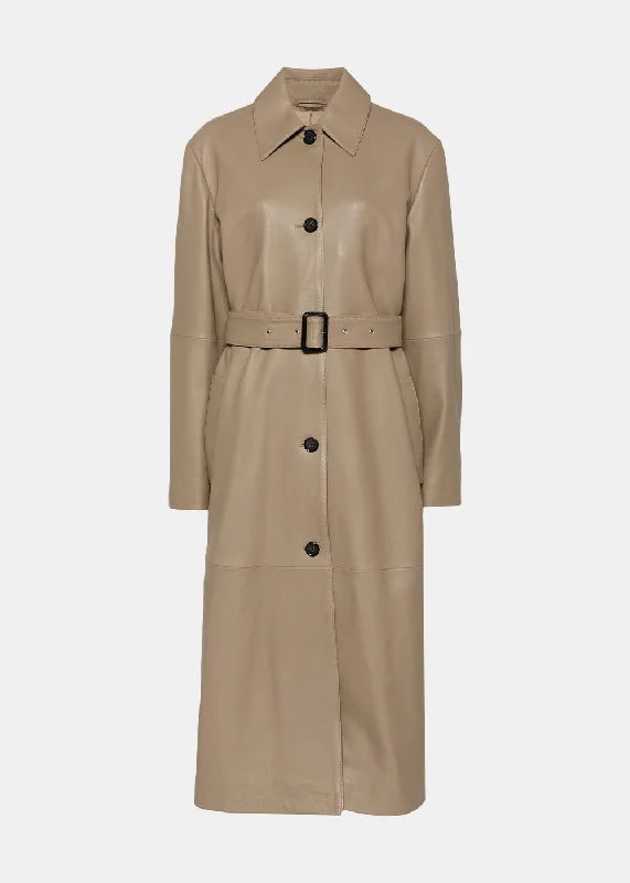 Truffle Belted Leather Coat Blouse Shirt Tunic