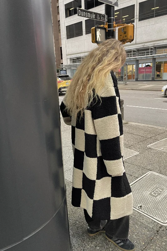 CHECKERED SHERPA COAT Hooded Caped Scarf