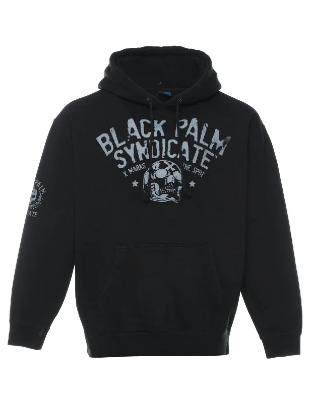 Black Palm Syndicate Grey & Black Printed Hoodie - L Hoodie with Hem Embroidery Detailed Premium Black Palm Syndicate Grey & Black Printed Hoodie - L Hoodie with Hem Embroidery Detailed Premium