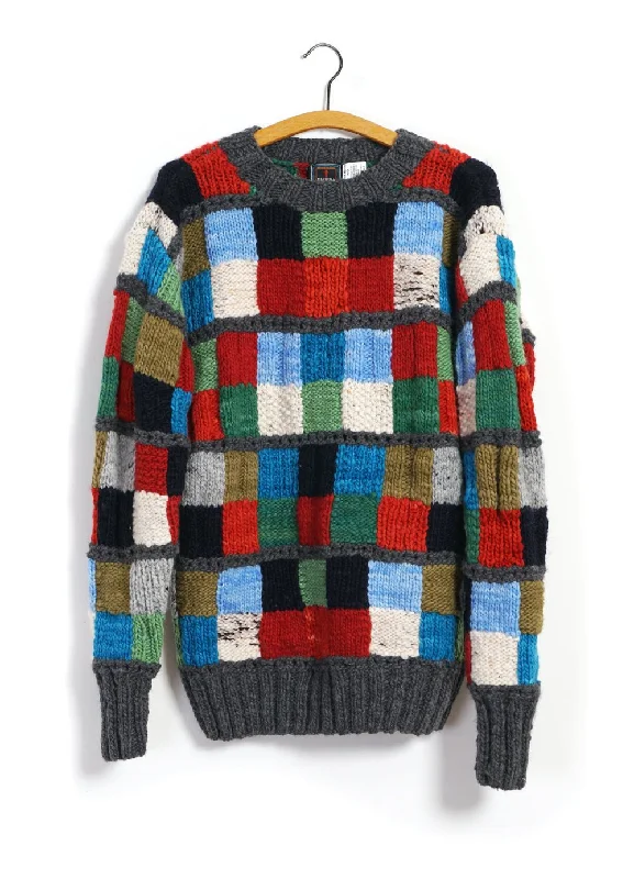 Sampler Squares | Hand-knitted Pullover | Multi Col. Honey Neck Pullover