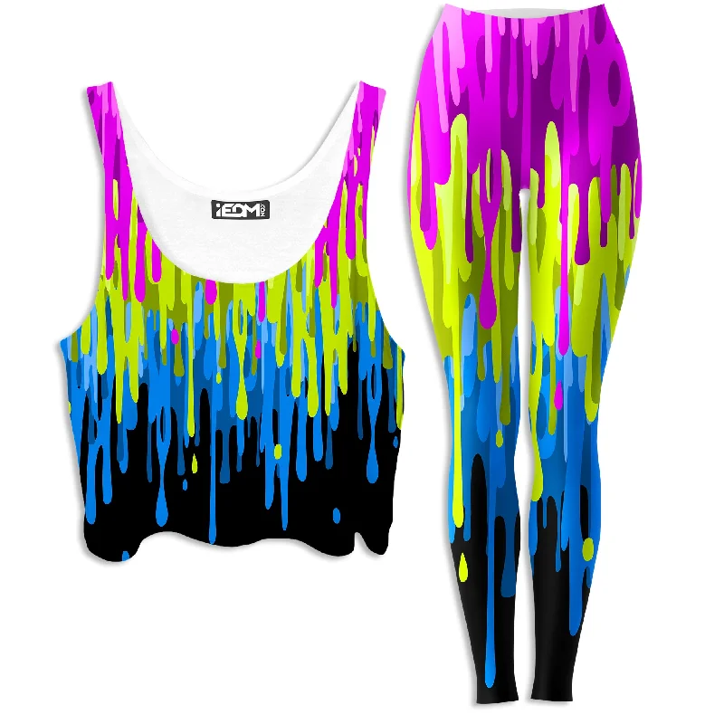 Drip Crop Top and Leggings Combo Fleece Nylon Spandex