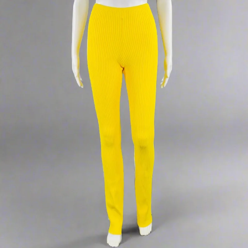 LANEUS Size 4 Yellow Viscose Blend Ribbed Bell Bottom Leggings Comfortable Cold Weather Leggings LANEUS Size 4 Yellow Viscose Blend Ribbed Bell Bottom Leggings Comfortable Cold Weather Leggings