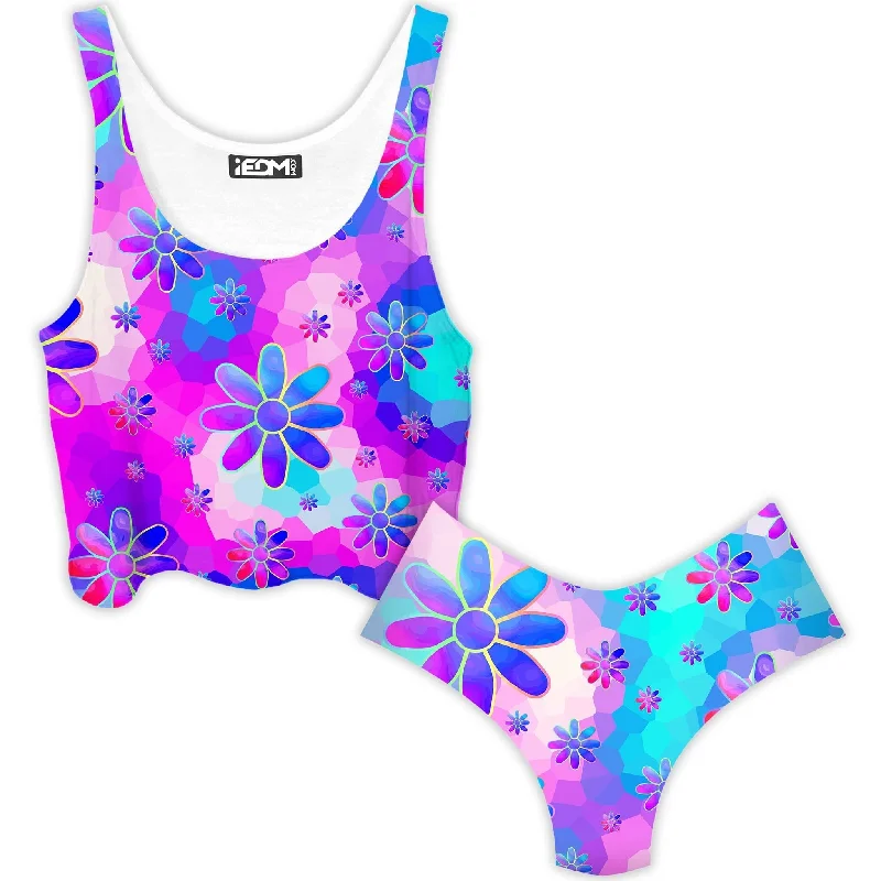 Flower Power Journey Crop Top and Booty Shorts Combo Boxy Fit Fitted Loose