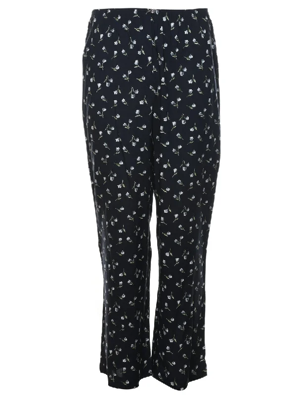 Flared Leg Floral Print Trousers - W28 L30 Trousers Culottes Wide Leg