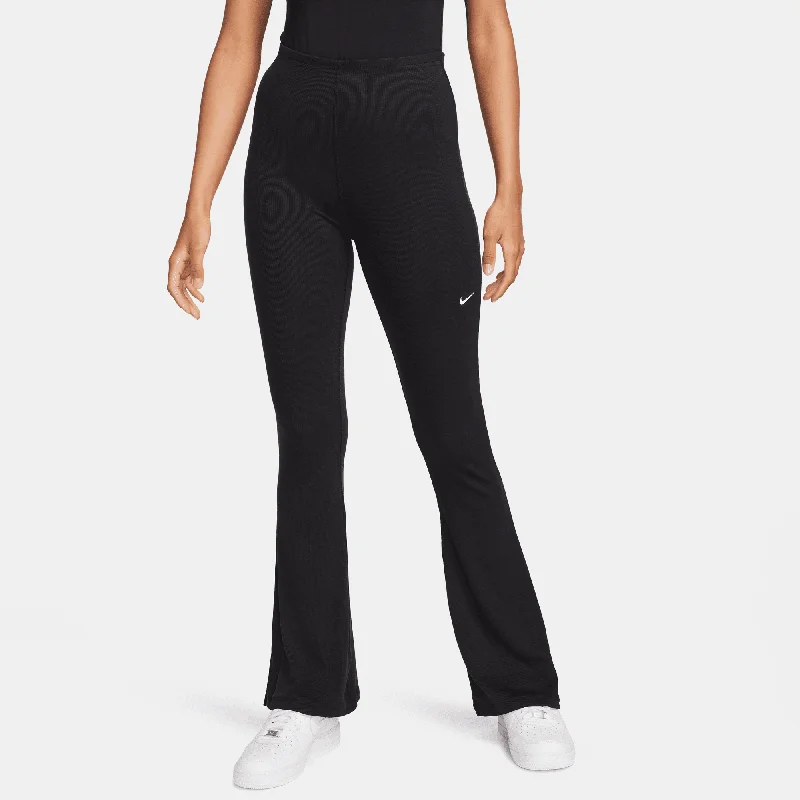 Nike Sportswear Women's Chill Knit Mink Black Tight Mini-Rib Flared Leggings Trendy Flared Leggings