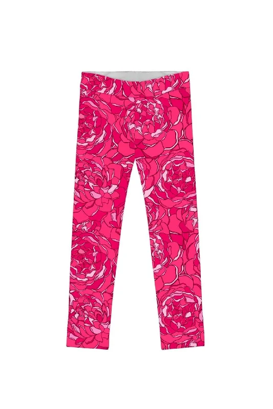 Peony Blaze Lucy Cute Hot Pink Floral Print Leggings - Girls Stylish Colorful Activewear Leggings