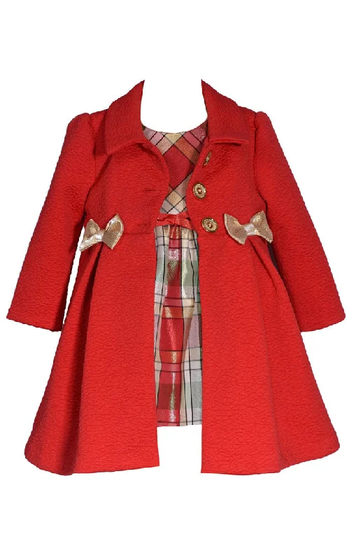 Red Coat with Plaid Dress Stole Shawl Scarf