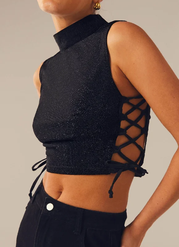 Levitate Crop Top - Black Moonlight Knit Fabric Woven Fabric Fleece Fabric