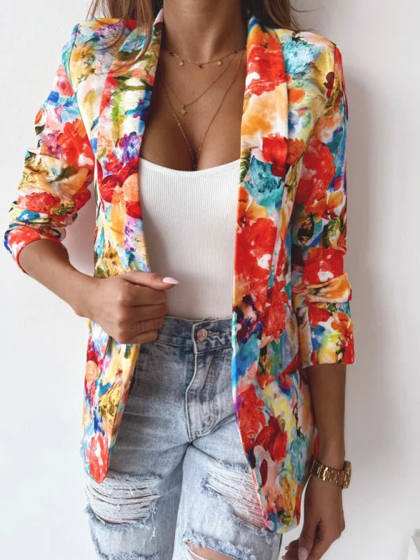 Blue Zone Planet | Floral print spring coat small suit Down Puffer Quilted