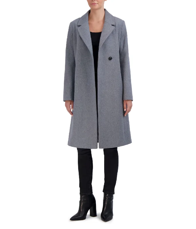 Asymmetrical Wool Blend Coat Light Grey Herringbone Houndstooth Plaid
