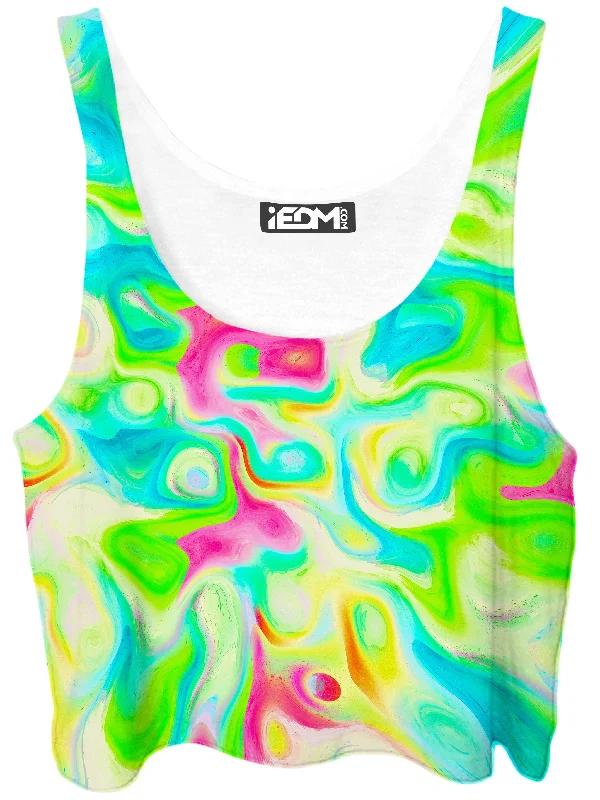 Watercolor Dreams Crop Top Mesh Blend Leather Blend Suede Blend