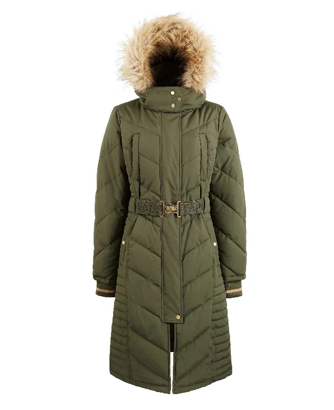 Charlotte Padded Longline Coat - Khaki Trim Padded Insulated
