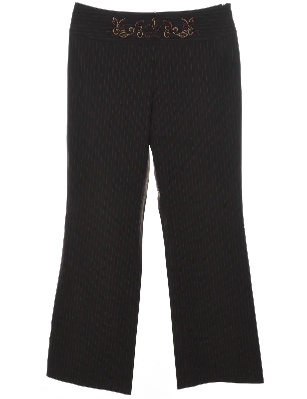 Dark Brown Striped Trousers - W34 L33 Trousers Fall Fleece