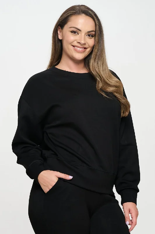 Plus Size Women’s Soft Scuba Pullover Sweater Open Neck Pullover