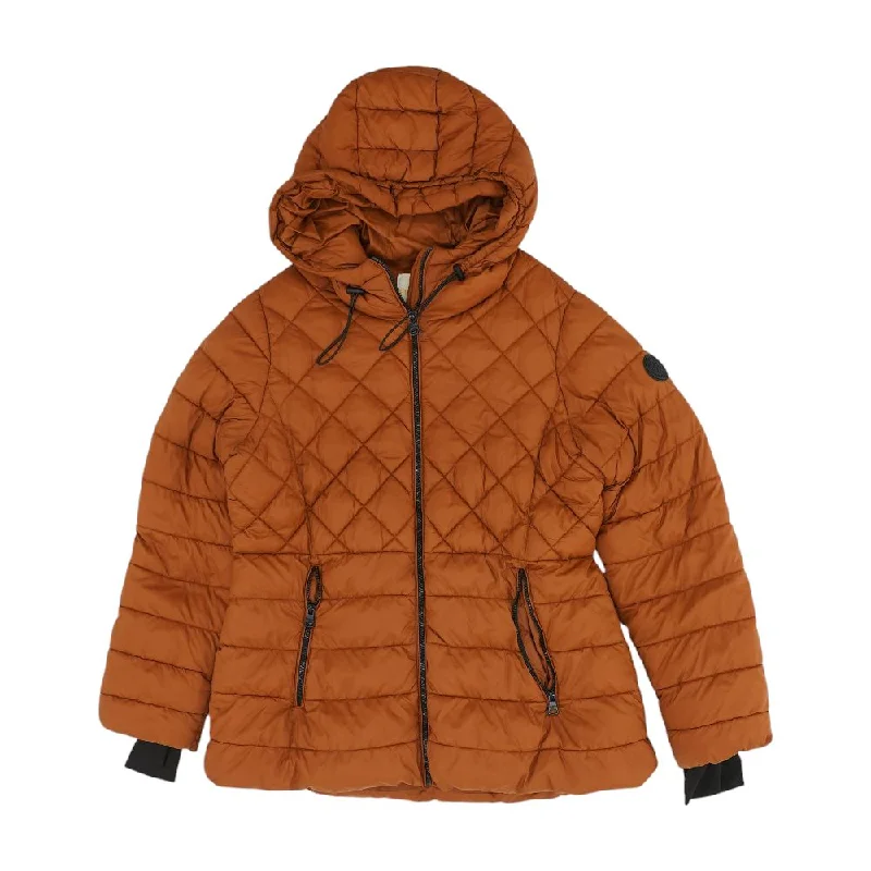 Orange Solid Puffer Coat Shawl Collar Notch Collar Lapel Collar