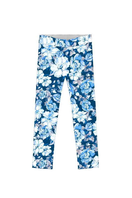 Memory Book Lucy Cute Blue Floral Printed Leggings - Girls Stylish Capri Leggings