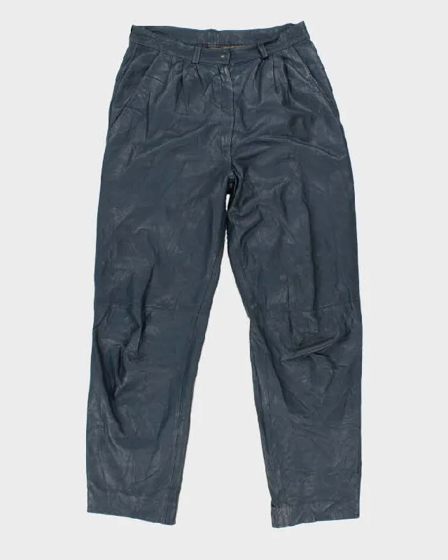 Womens 1990s Navy Blue Leather Classic Fit Trousers - S Trousers Low Rise Relaxed