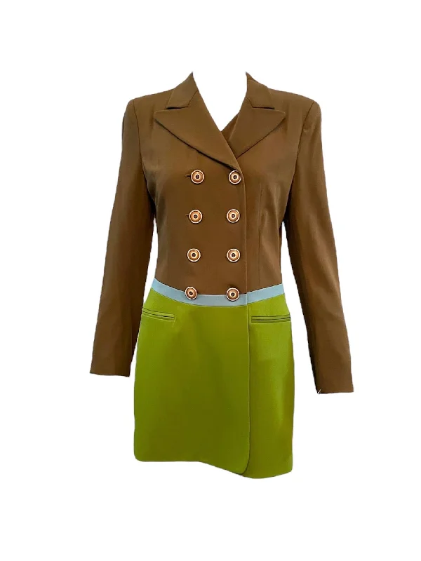 Moschino 90s Color Block Coat Dress WHERE? Stole Shawl Scarf
