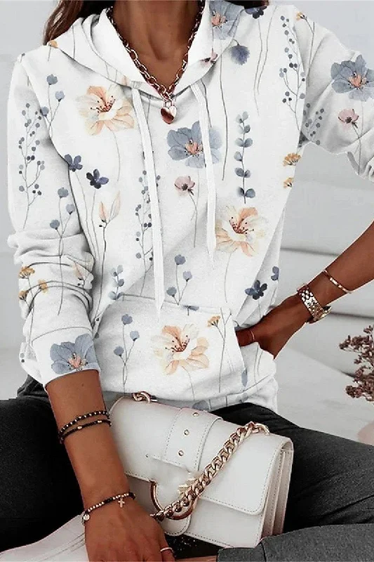 WOMEN MULTI PRINTING LONG SLEEVE PULLOVER HOODIE Zipper Front Cardigan
