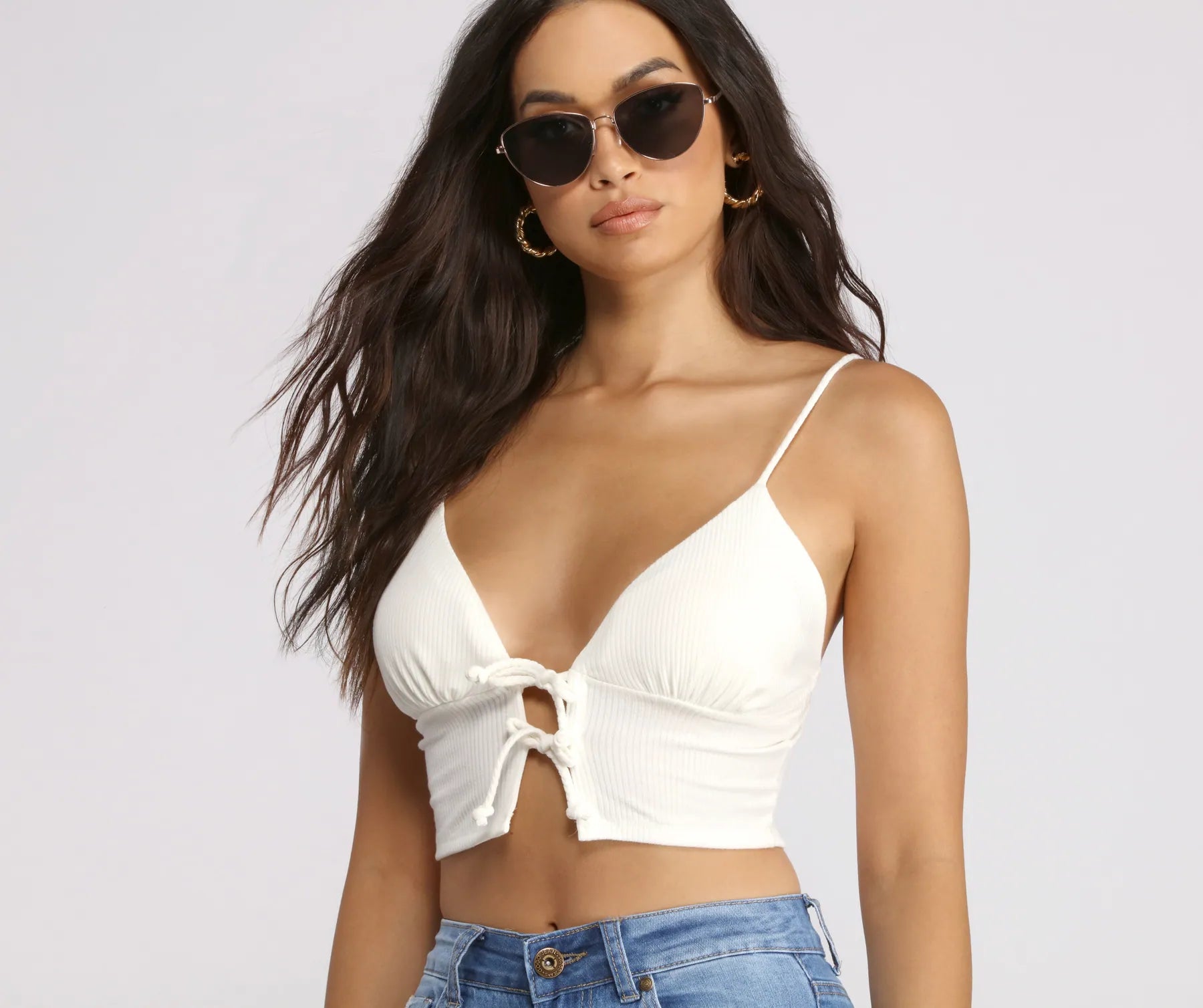 Double Row Tie Front Ribbed Crop Top Nylon Fabric Polyester Fabric Spandex Fabric