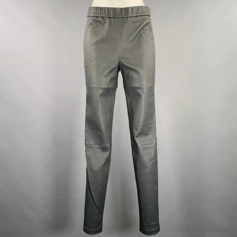 HELMUT LANG Size 6 Grey Leather Lambskin Elastic Waistband Leggings Chic Smooth Fit Leggings HELMUT LANG Size 6 Grey Leather Lambskin Elastic Waistband Leggings Chic Smooth Fit Leggings