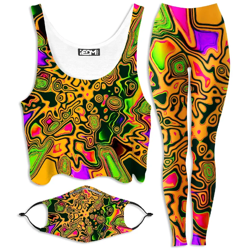 Splash Of The 90s Crop Top and Leggings with PM 2.5 Face Mask Combo Mesh Canvas Denim