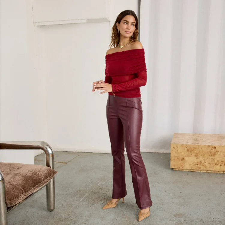 Bordeaux Vegan Leather Trouser Trousers Travel Practical