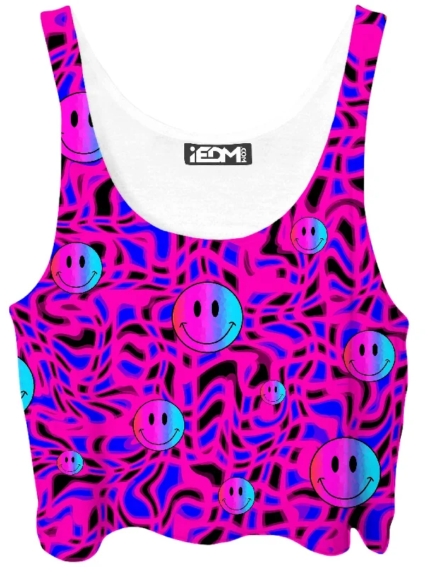 Trippy Smiles Crop Top Print Jacquard Patchwork