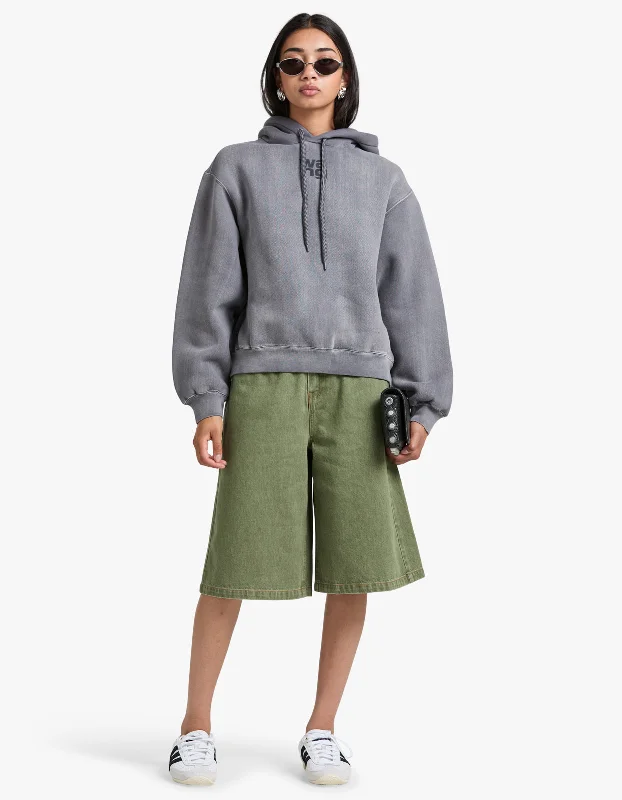 Essential Terry Hoodie W/ Puff Paint Logo - Washed Asphalt Hoodie with Ribbed Cuffs Snug Fit Comfort Essential Terry Hoodie W/ Puff Paint Logo - Washed Asphalt Hoodie with Ribbed Cuffs Snug Fit Comfort