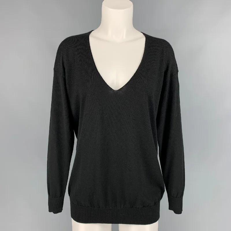 FALCONERI Size S Black Cashmere V-neck Pullover Lapel Neck Sweater