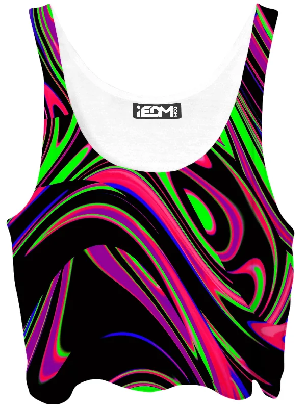 Pink and Green Blackout Drip Crop Top Ribbed Crop Top High Neck Heavyweight
