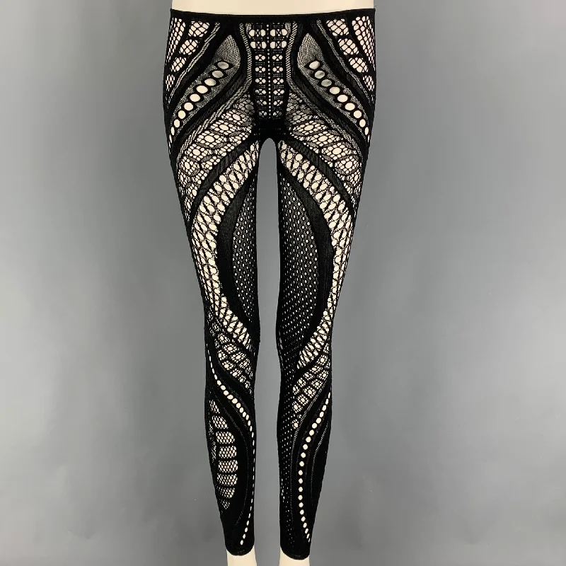 ALEXANDER McQUEEN Size M Black Nylon Mesh Leggings Elegant Embellished Leggings
