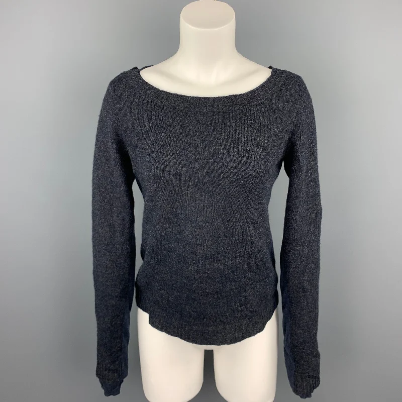 INHABIT Size S Navy Knitted Wool Blend Layered Pullover Scalloped Neck Pullover