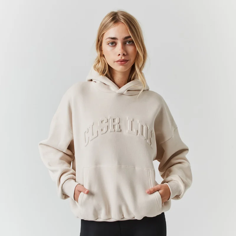 Embossed Varsity Hoodie | Stone Hoodie with Set-In Sleeves Structured Classic