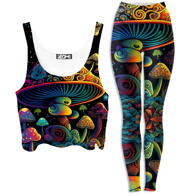Shroom Melt Crop Top and Leggings Combo Fleece Fabric Down Fabric Feather Fabric