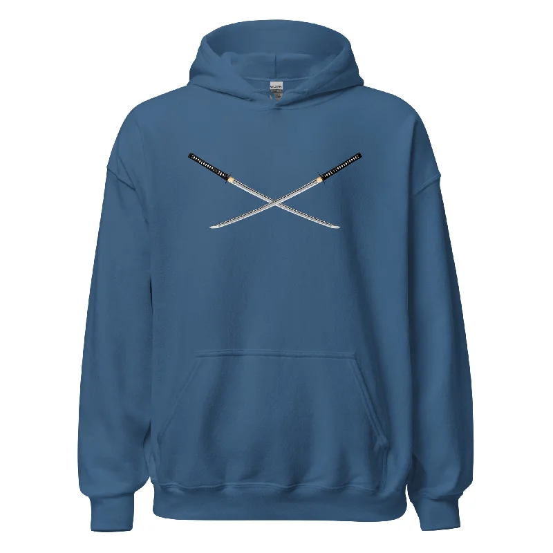 Dual Samurai Swords Anime Warrior Pullover Hoodie Sweatshirt One Shoulder Top