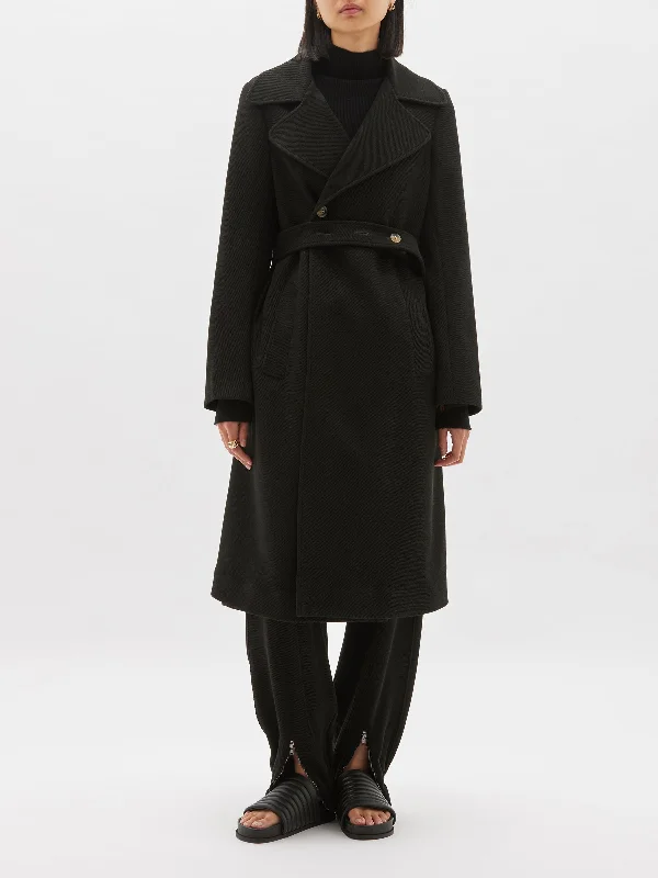 raised twill trench coat Solid Print Jacquard