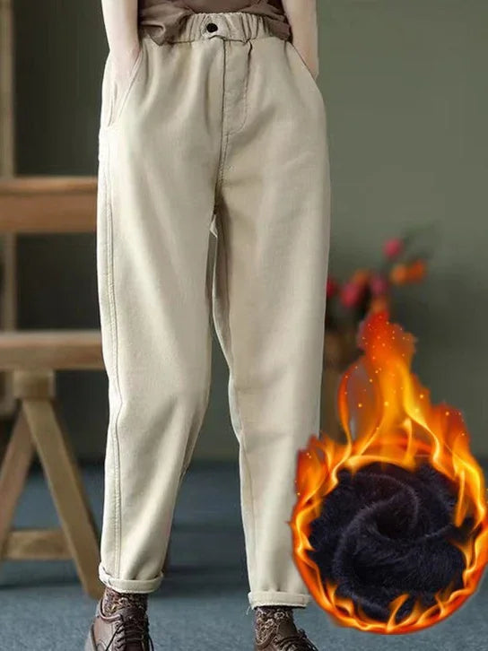 Winter Women's Wide Trousers with Fleece Cotton Oversize Sports Pants Elegant Kahki Office Harem Pants for Women Pocket Joggers Trousers stylish modern