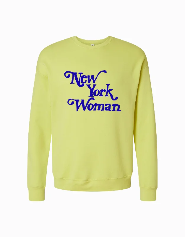 New York Woman Sweatshirt - Neon Yellow/Blue Hoodie with Fur Luxurious Winter