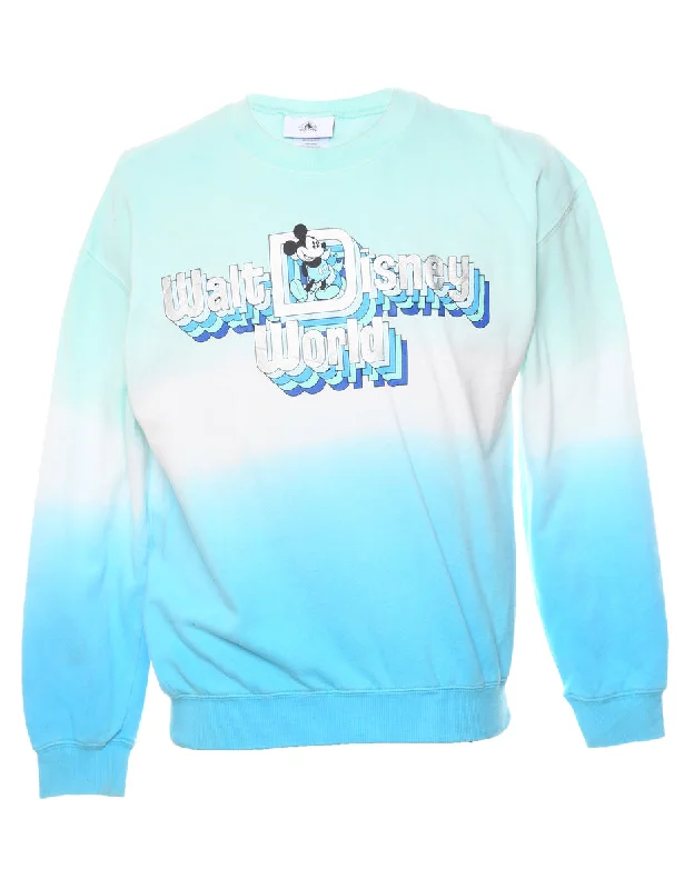 Micky Mouse Light Blue & White Disney Sweatshirt - S Hoodie with Pattern Geometric Abstract