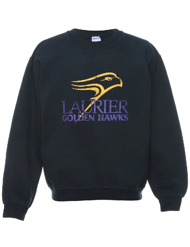 Laurier Golden Hawks Printed Sweatshirt - S Hoodie with Thumb Holes Functional Cozy