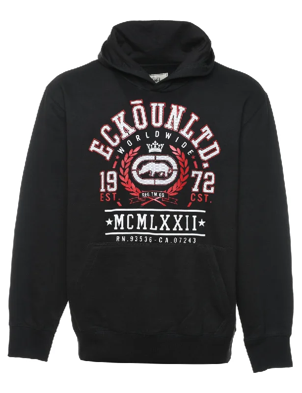 Black & Red Design Ecko Printed Hoodie - L Hoodie with Tied Waist Feminine Flattering
