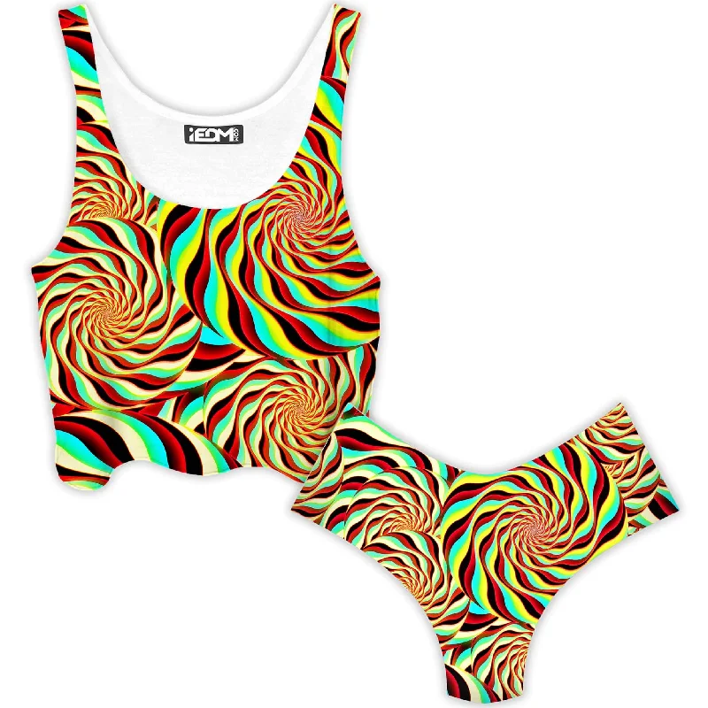 Pineal Swirl Crop Top and Booty Shorts Combo Satin Fabric Silk Fabric Chiffon Fabric