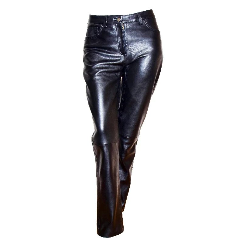 Womens Soft Black Leather Trouser Slim Fit Tapered Jeans Lyla Trousers Denim Blue